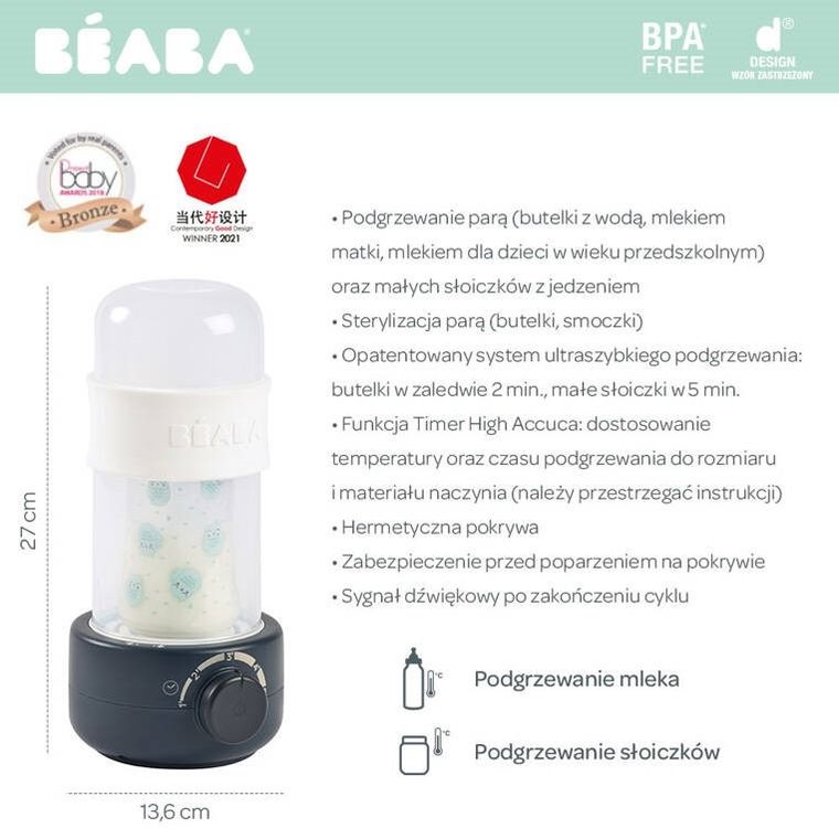 Beaba, Babymilk Second, podgrzewacz i sterylizator parowy, 2w1, night blue