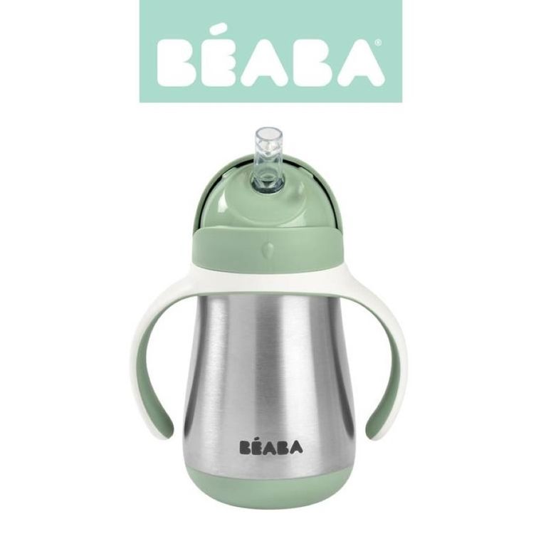 Beaba, bidon termiczny, ze słomką, sage green, 250 ml