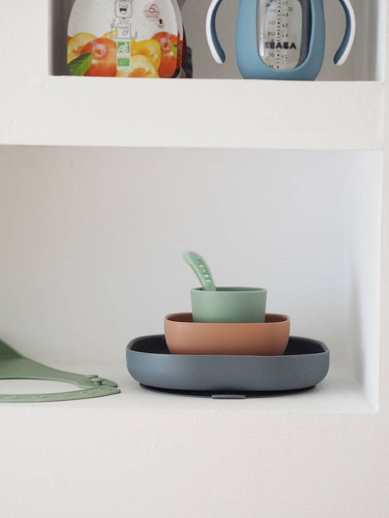 Beaba, komplet naczyń z silikonu z przyssawką, Mineral