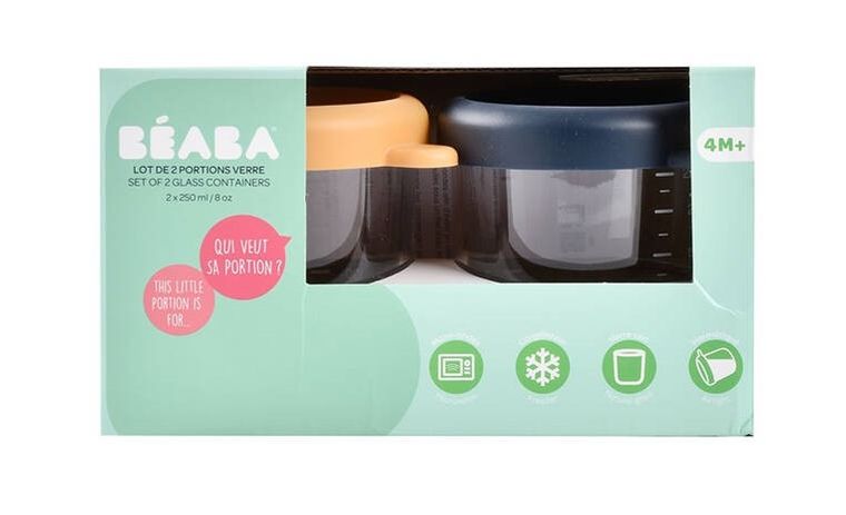 Beaba, zestaw słoiczków szklanych z zamknięciem, Night Blue/Honey, 2-250 ml