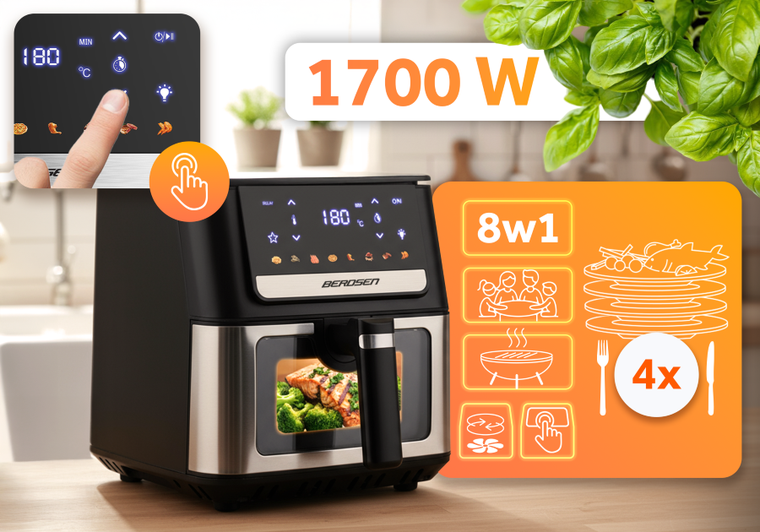 Berdsen, frytkownica beztłuszczowa, air fryer, 1700W, czarny, 6,5l, BD-655