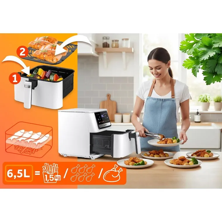 Berdsen, frytkownica beztłuszczowa, air fryer, biały, BD-662