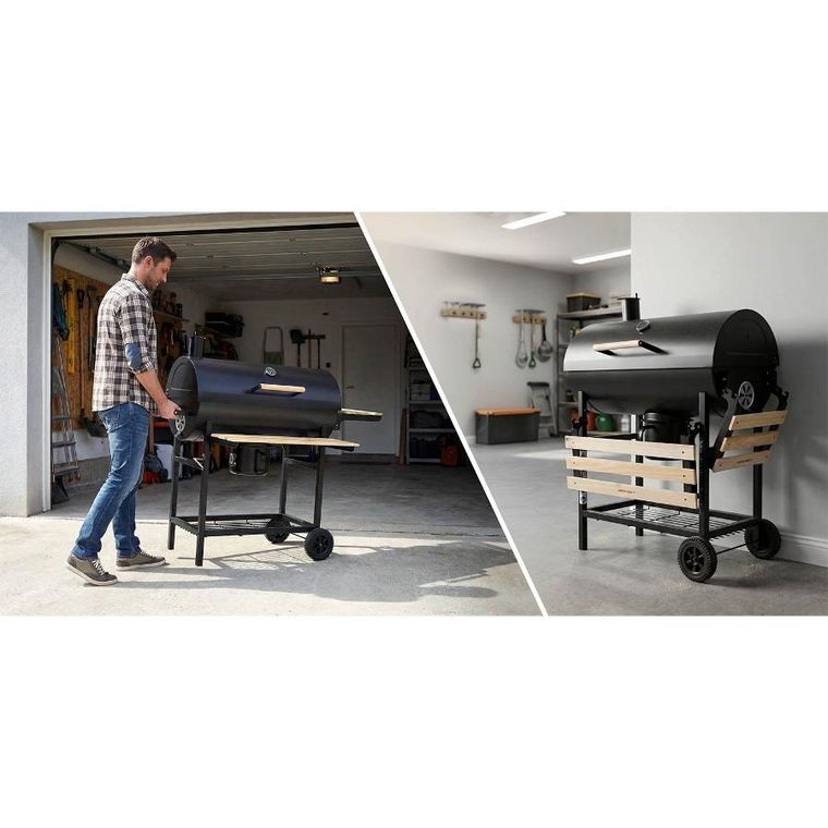 Berdsen, grill węglowy, ogrodowy, beczka z kominem, półki + termometr + popielnik, czarny, BD-895