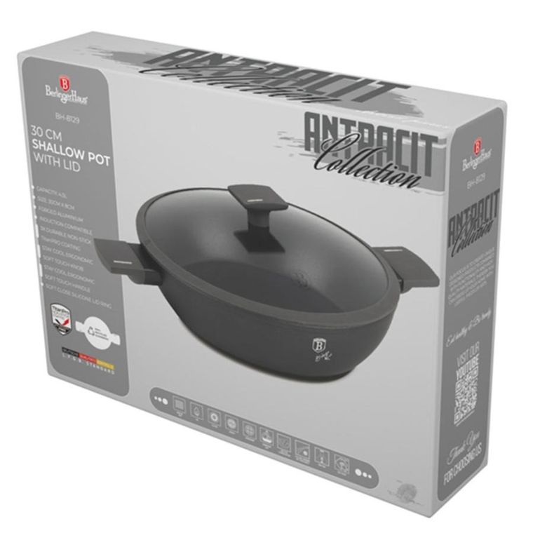 Berlinger Haus, Anthracite, płaski garnek tytanowy z pokrywą, 4.5l