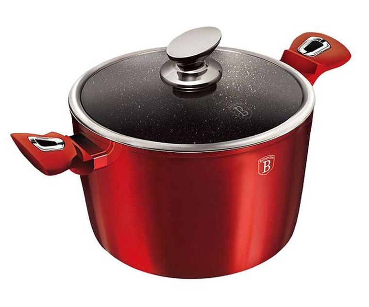 Berlinger Haus, Burgundy, zestaw: garnki granitowe z pokrywą + patelnie + akcesoria, 16 elementów
