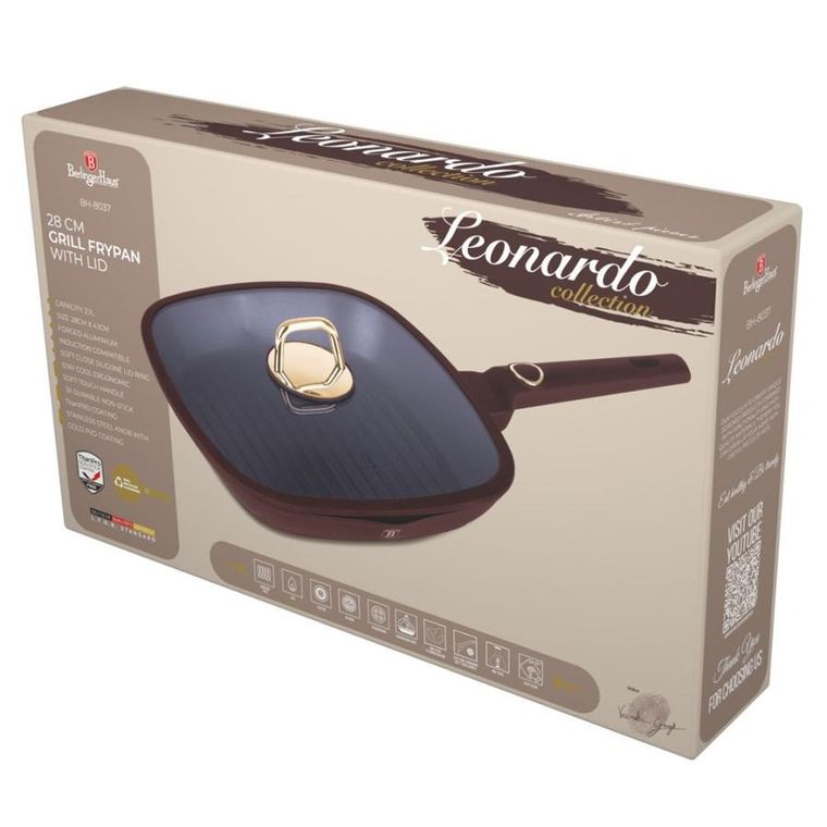 Berlinger Haus, Leonardo, patelnia grillowa tytanowa z pokrywą, 28 cm