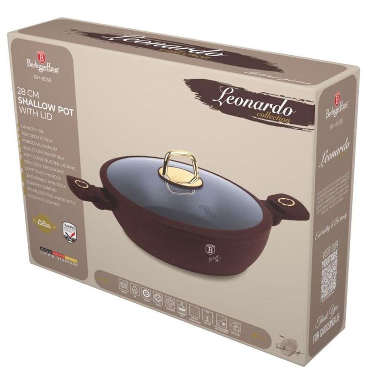 Berlinger Haus, Leonardo, płaski garnek tytanowy z pokrywą, 3.8l