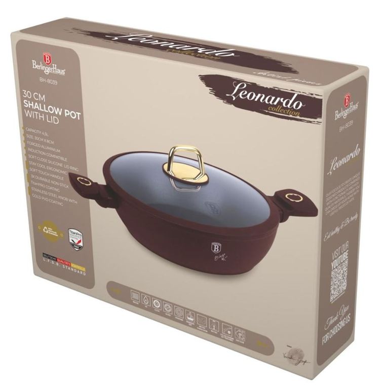 Berlinger Haus, Leonardo, płaski garnek tytanowy z pokrywą, 4.5l
