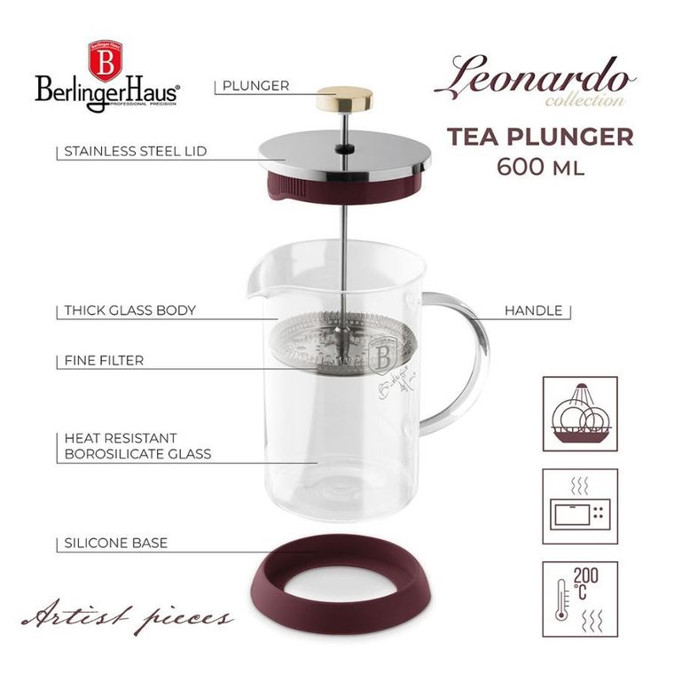 Berlinger Haus, Leonardo, zaparzacz tłokowy do kawy/herbaty, 600 ml