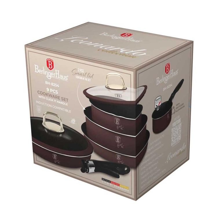 Berlinger Haus, Leonardo, zestaw: garnki tytanowe z pokrywą + patelnie, 9 elementów