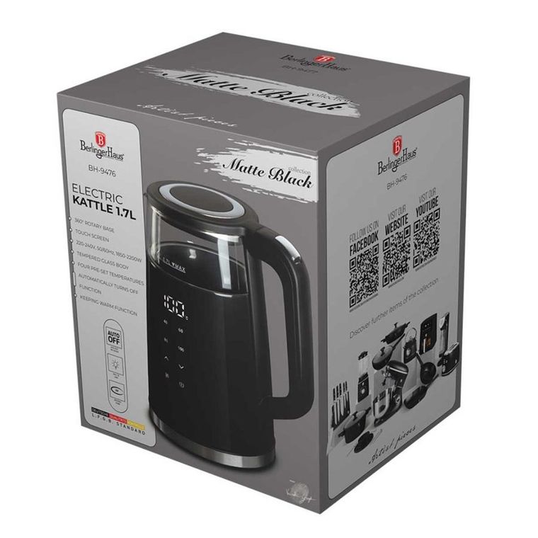 Berlinger Haus, Matte Black, czajnik elektryczny, 1,7l, BH-9476