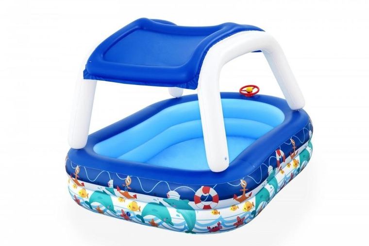 Bestway, basen dmuchany z daszkiem i kierownicą, morski kapitan, 213-155-132 cm