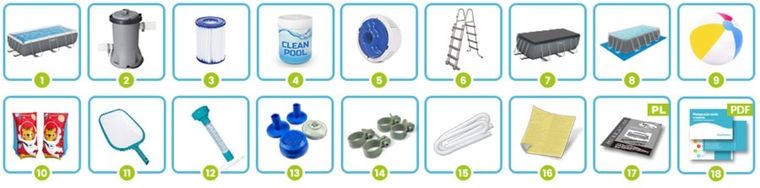 Bestway, basen stelażowy z pompą filtrującą i akcesoriami, kwadratowy, 404-201-100 cm, zestaw 18w1