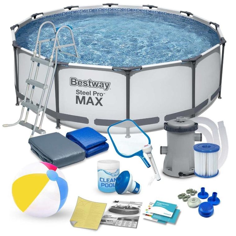 Bestway, basen stelażowy z pompą filtrującą i akcesoriami, okrągły, 100-366 cm, zestaw 17w1