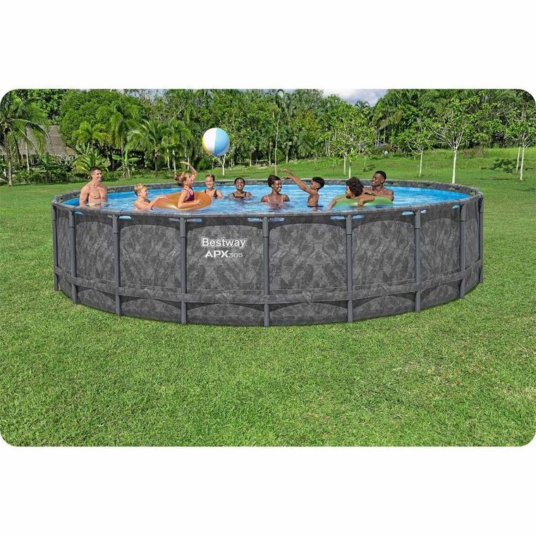 Bestway, basen stelażowy z pompą filtrującą i akcesoriami, szary,132-671 cm, zestaw 11w1