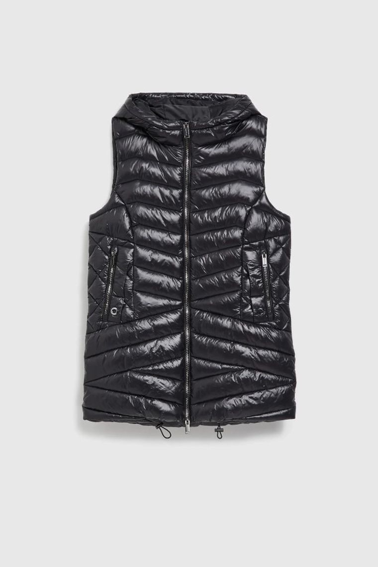 Bezrękawnik damski z kapturem, czarny, Moodo