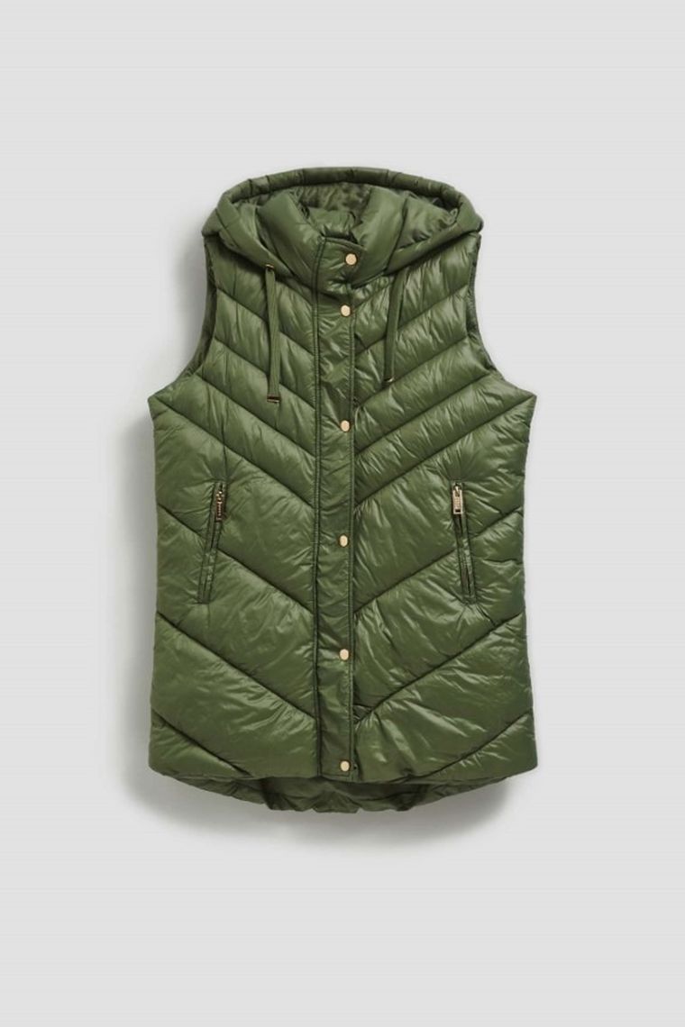 Bezrękawnik damski z kapturem, khaki, Moodo