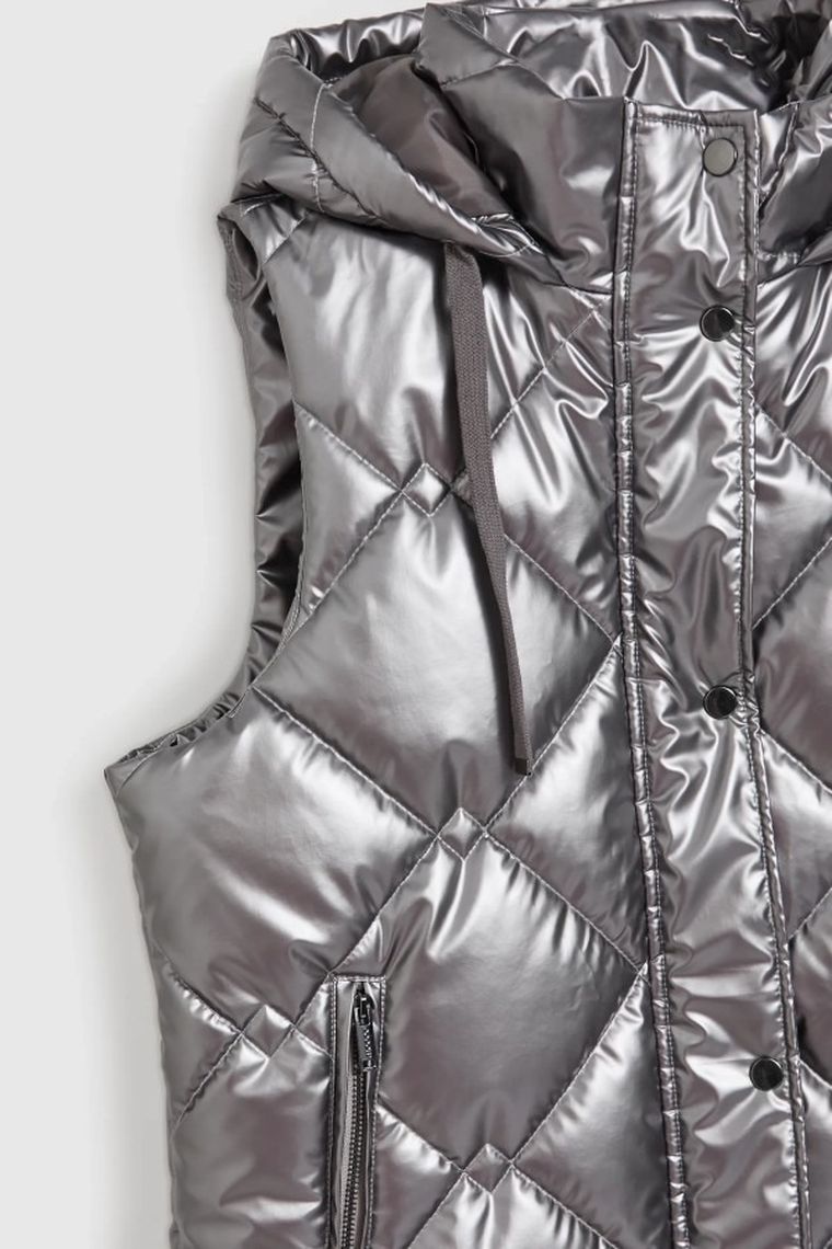 Bezrękawnik damski z kapturem, srebrny, Moodo