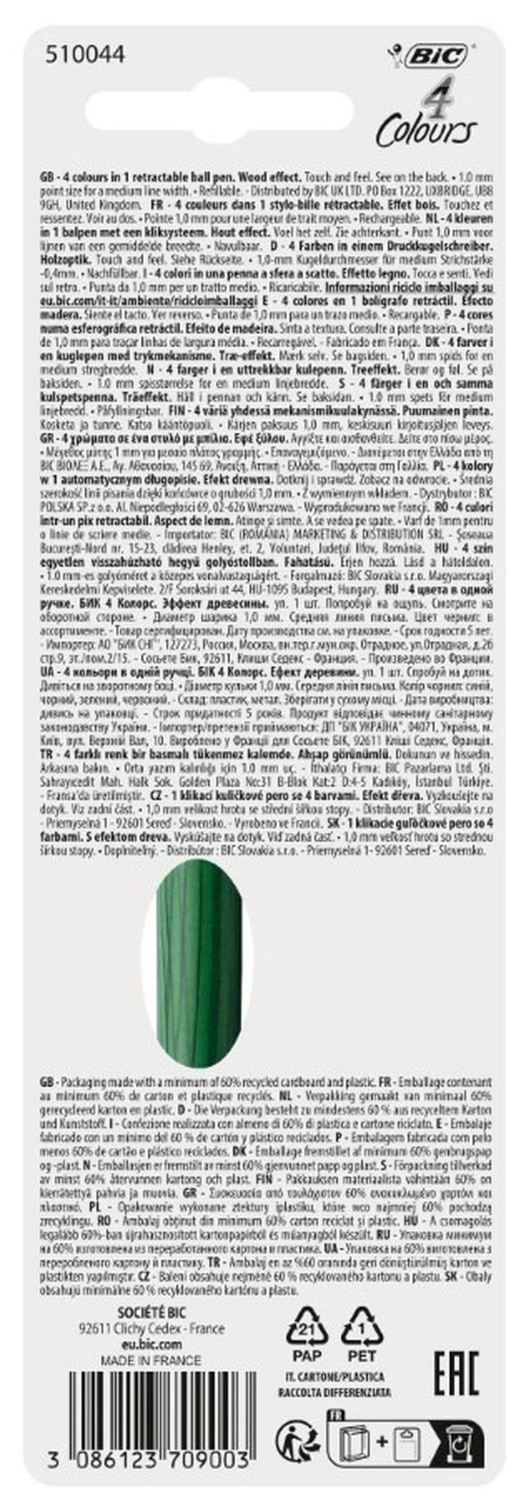 Bic, 4 Colours, Wood Efect, długopis kulkowy z 4 wkładami