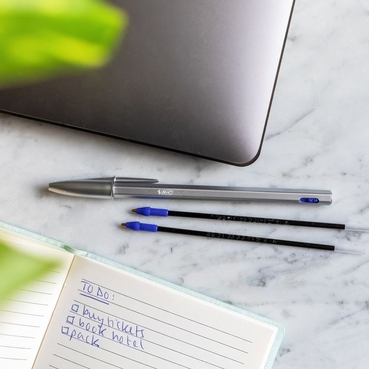 Bic, Cristal Renew Metal, długopis + wkłady, niebieski