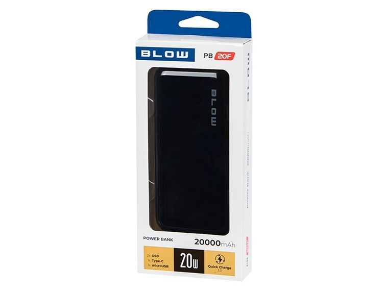 Blow, power bank, czarny, 20000MAH, 20W, PB20F