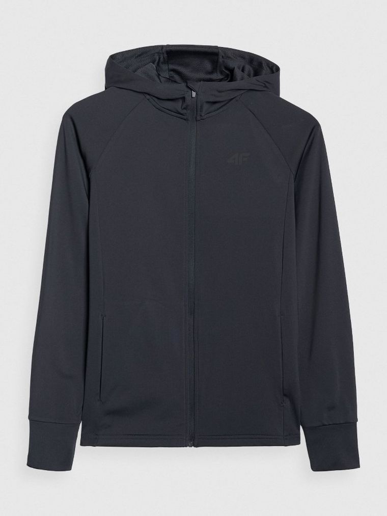 Bluza damska z kapturem, rozpinana, czarna, 4F