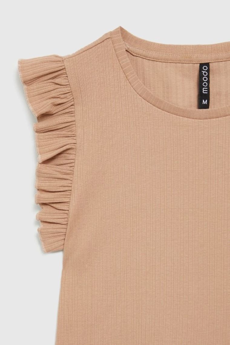 Bluzka damska bez rękawów, beżowa, Moodo