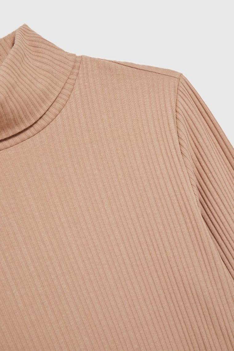 Bluzka damska z długim rękawem, brązowa, Moodo