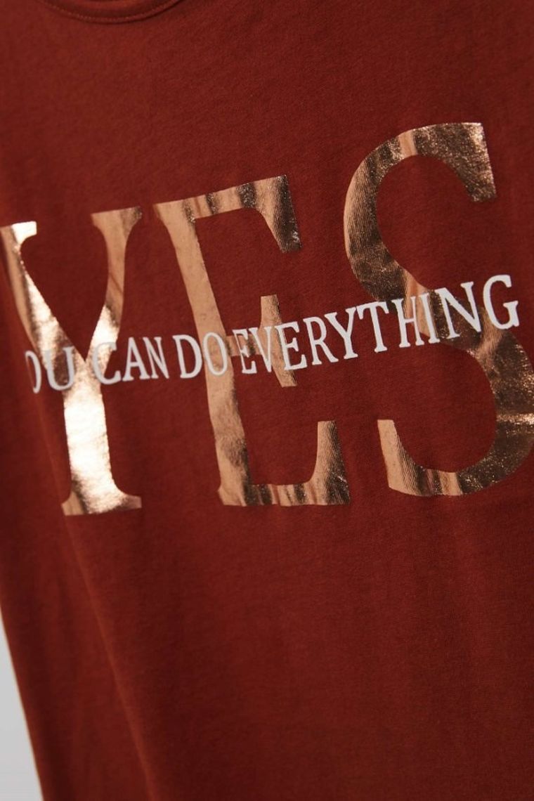 Bluzka damska z krótkim rękawem, brązowa, Moodo