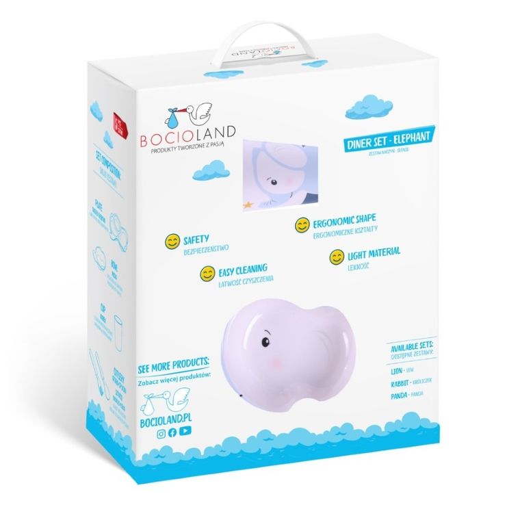 Bocioland, Słoń, zestaw naczyń, 5 elementów