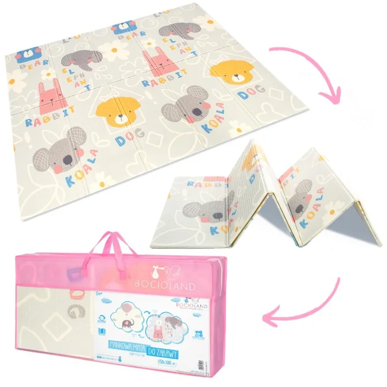 Bocioland, Słonik, składana mata piankowa, szara, 150-180 cm