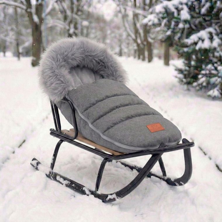 Bocioland, śpiworek do wózka z futerkiem, szary, 90 cm