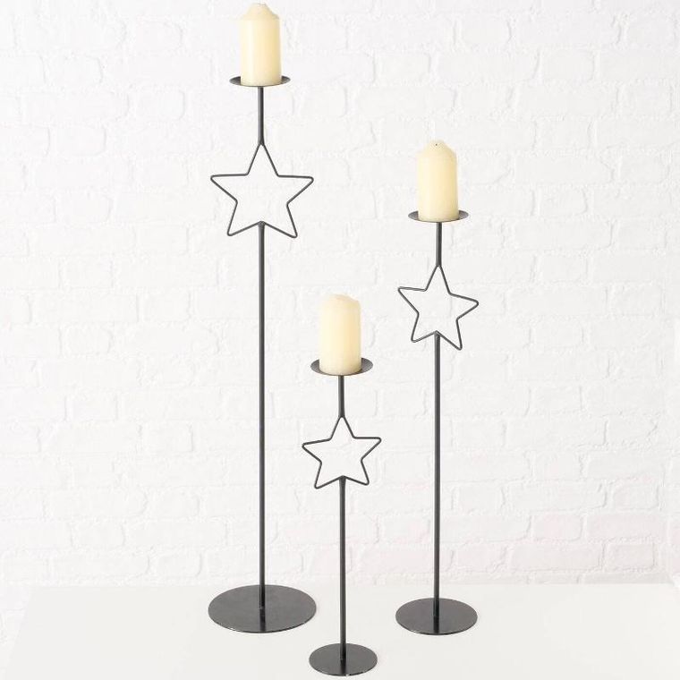 Boltze Home, Guila, metalowe świeczniki z gwiazdką, wys. 54,5-99,5 cm, 3 szt.