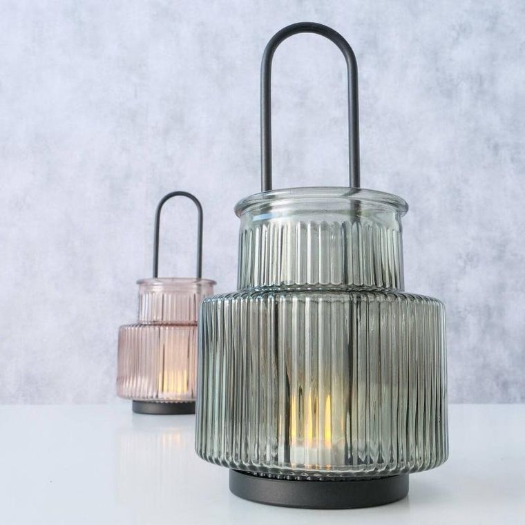 Boltze Home, Riffa, lampion szklany z ryflowanego szkła, średnica 12,9 cm