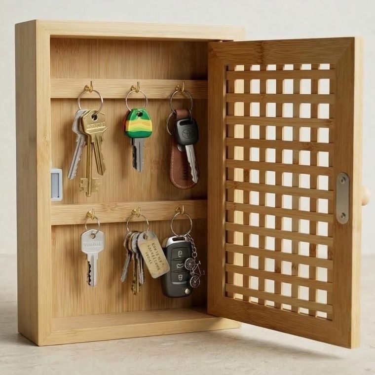 Boximo, Kizu, wisząca szafka na klucze, bambusowa, 19-27-6 cm