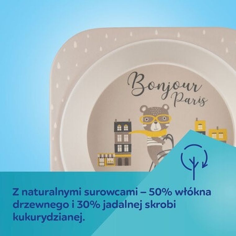 Canpol babies, Bonjour Paris, zestaw naczyń z kubkiem, bordowy