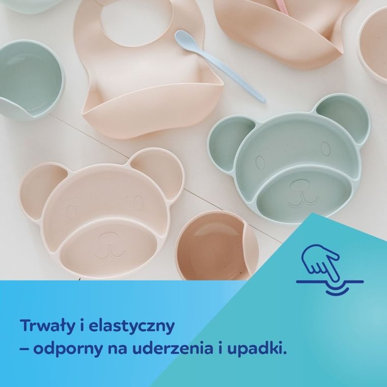 Canpol babies, Miś, silikonowy, trójdzielny talerzyk z przyssawką, beige