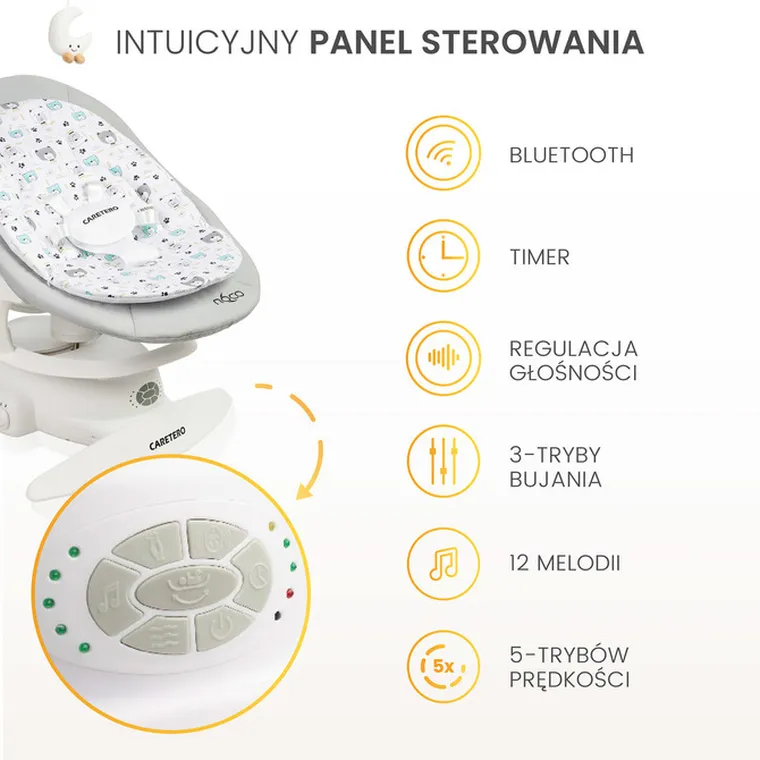 Caretero, elektryczny leżaczek i bujaczek 2w1, graphite