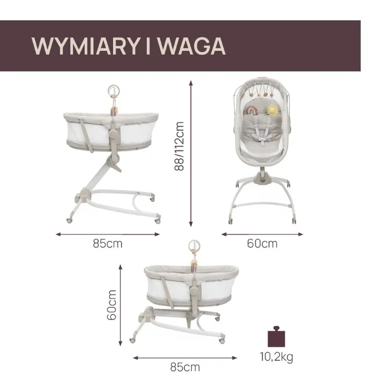 Chicco, Baby Hug Armonia, 4w1: łóżeczko, leżaczek i krzesełko do karmienia, motherpearl