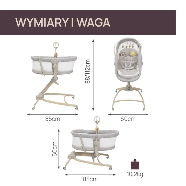 Chicco, Baby Hug Armonia, 4w1: łóżeczko, leżaczek i krzesełko do karmienia, scandinavian