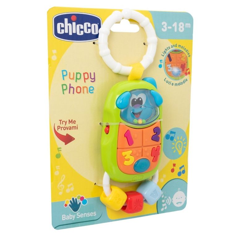 Chicco, Baby Senses, telefon Piesek, grzechotka, zabawka interaktywna