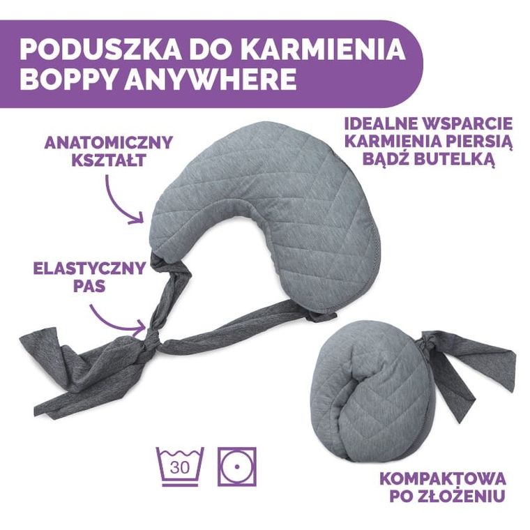 Chicco, Boppy Anywhere, poduszka do karmienia, Grey