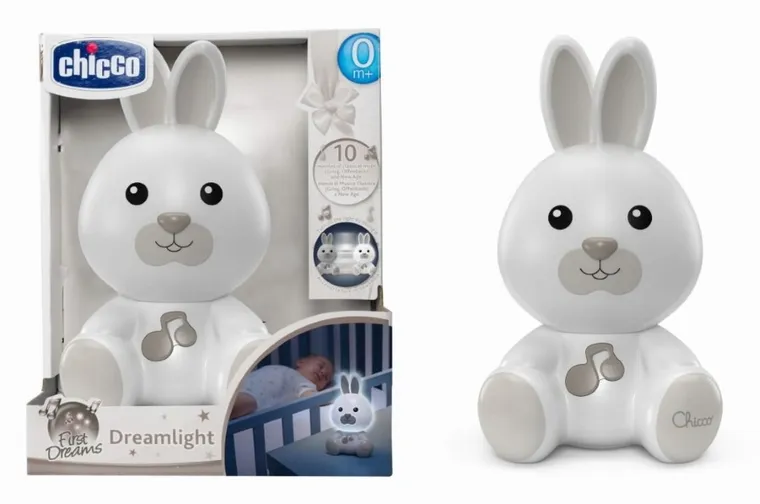Chicco, First Dreams, Króliczek, lampka nocna, uspokajacz z dźwiękami, beżowa