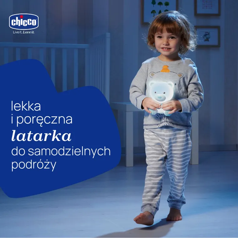 Chicco, First Dreams, lampka nocna Miś, niebieska, uspokajacz z dźwiękami