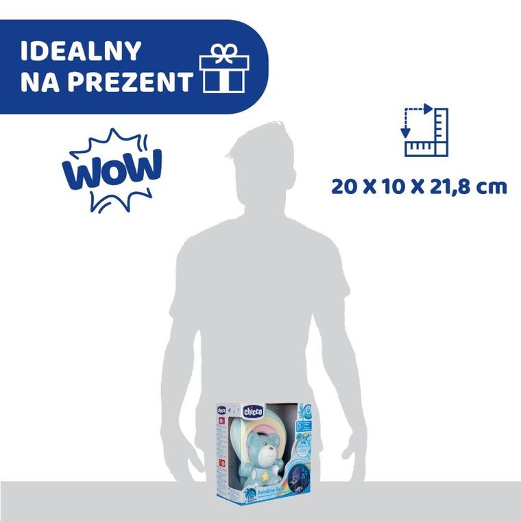 Chicco, First Dreams, Miś Rainbow, projektor z muzyką, uspokajacz, niebieski