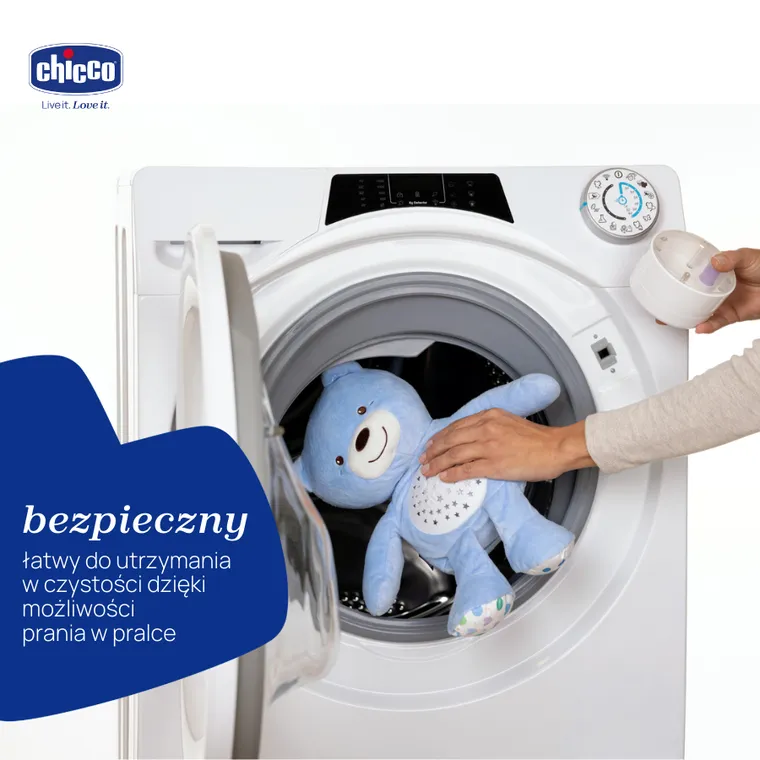 Chicco, First Dreams, Miś z Projektorem, maskotka, uspokajacz z dźwiękami, muzyka klasyczna, niebieski