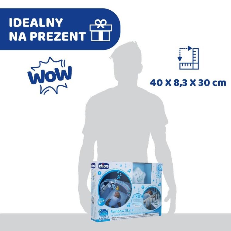 Chicco, First Dreams, Panel Rainbow Sky, nocna lampka z muzyką, uspokajacz, niebieski