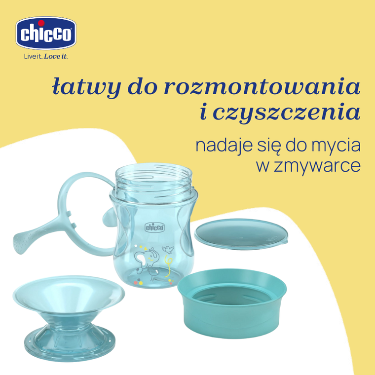 Chicco, kubek treningowy 360° do nauki samodzielnego picia, turkusowy, 12m+, 200 ml