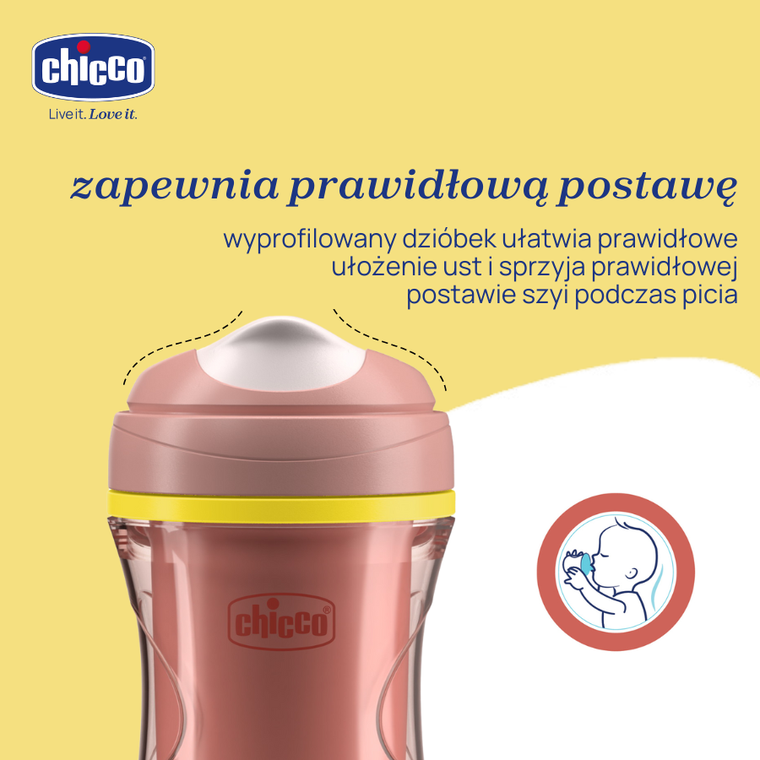 Chicco, kubek treningowy, niekapek, termiczny z twardym ustnikiem, brzoskwiniowy, 14m+, 266 ml