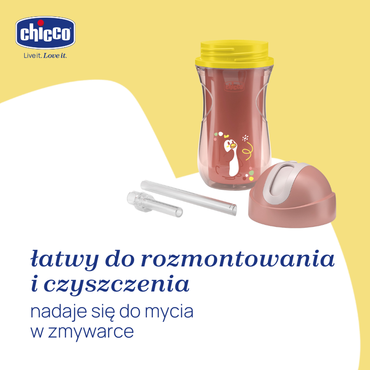 Chicco, kubek treningowy, niekapek, termiczny ze słomką, brzoskwiniowy,14m+, 266 ml